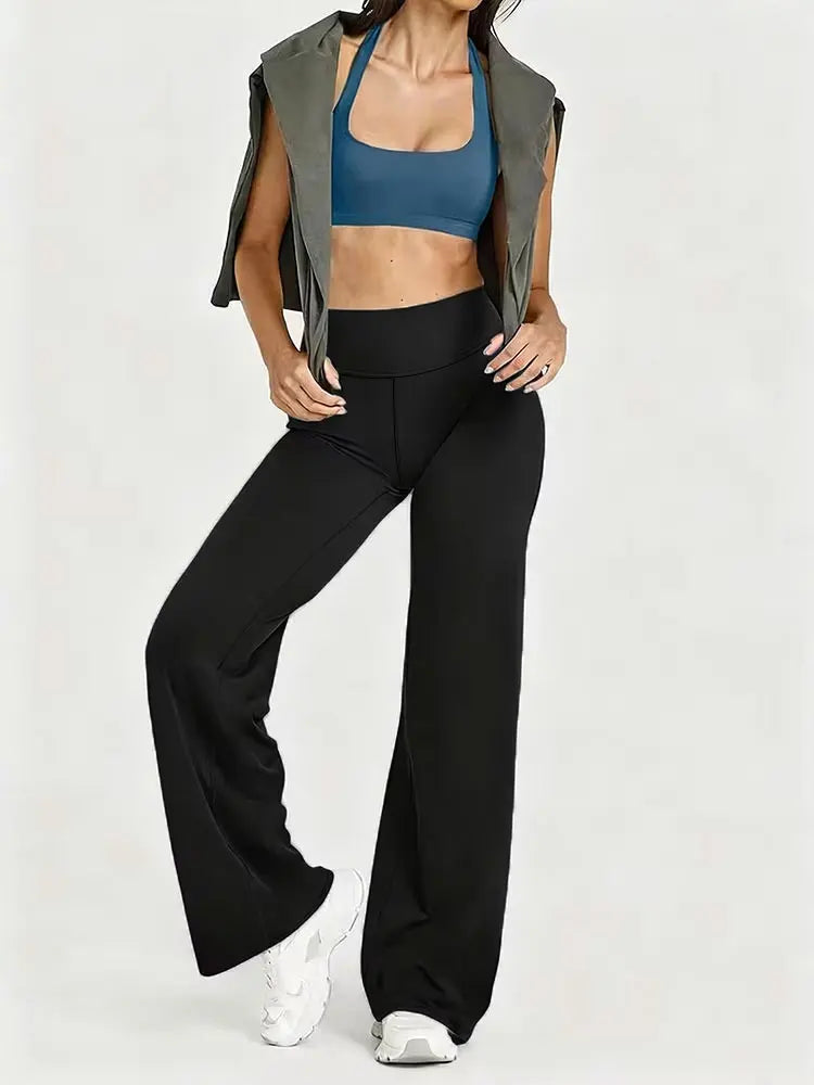 Women's Nude Feel Casual Straight Leg Pants Soft Slim Fit Wide Leg Yoga Trousers Running Gym Active Long Pants Plus Size Clothes