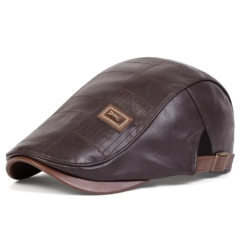 Men Retro Pu Leather Newsboy Caps British Painters Hats Spring Autumn Side Adjustable Flat Cap Hip Hop Berets