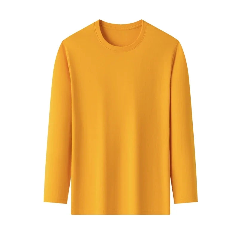 Men's Solid Color round Neck Long Sleeve T-Shirt Cotton Summer Comfortable Breathable Casual Top in Various Colors