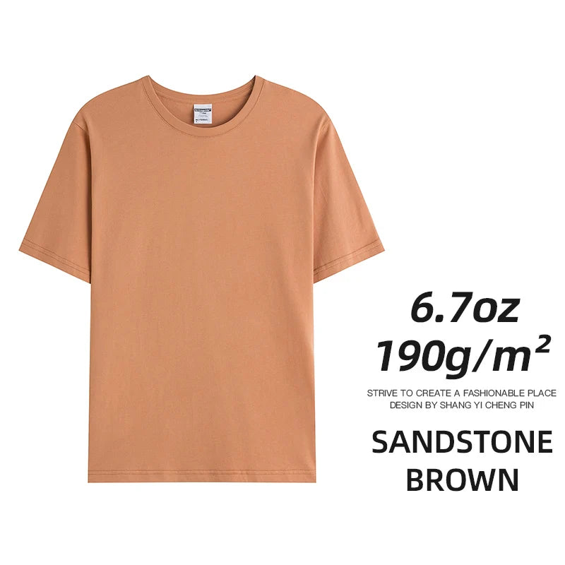 6.7oz 190gsm Combed Cotton Tees Tshirts Mens Solid Tops Woman Male Custom Team Uniform Class Clothes Summer Brand Customization