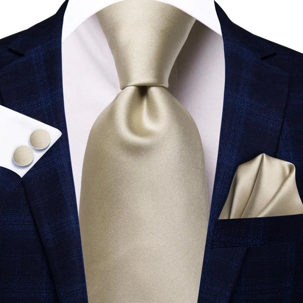 Hi-Tie Champagne Floral Paisley Silk Elegant Tie For Men Groom Wedding Men Necktie Pocket Square Cufflink Accessory Wholesale