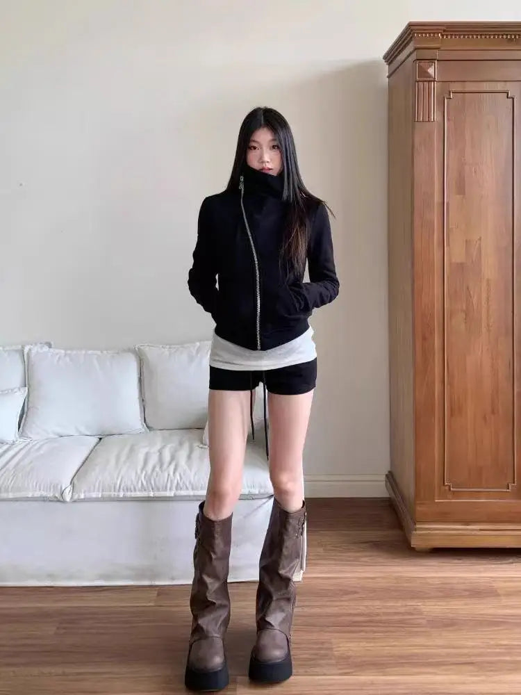 Korean Fashion Hooded Long Sleeve Jacket Women Autumn Winter Casual Loose Cardigan Top Harajuku Solid Y2k Zipper Clothes 2025