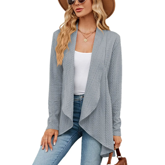 Spring Autumn Elegant Women Thin Jacket Coat Long Sleeve Open Stitch Top 2025 Solid Color Casual Jacket Vintage Clothes Outwear
