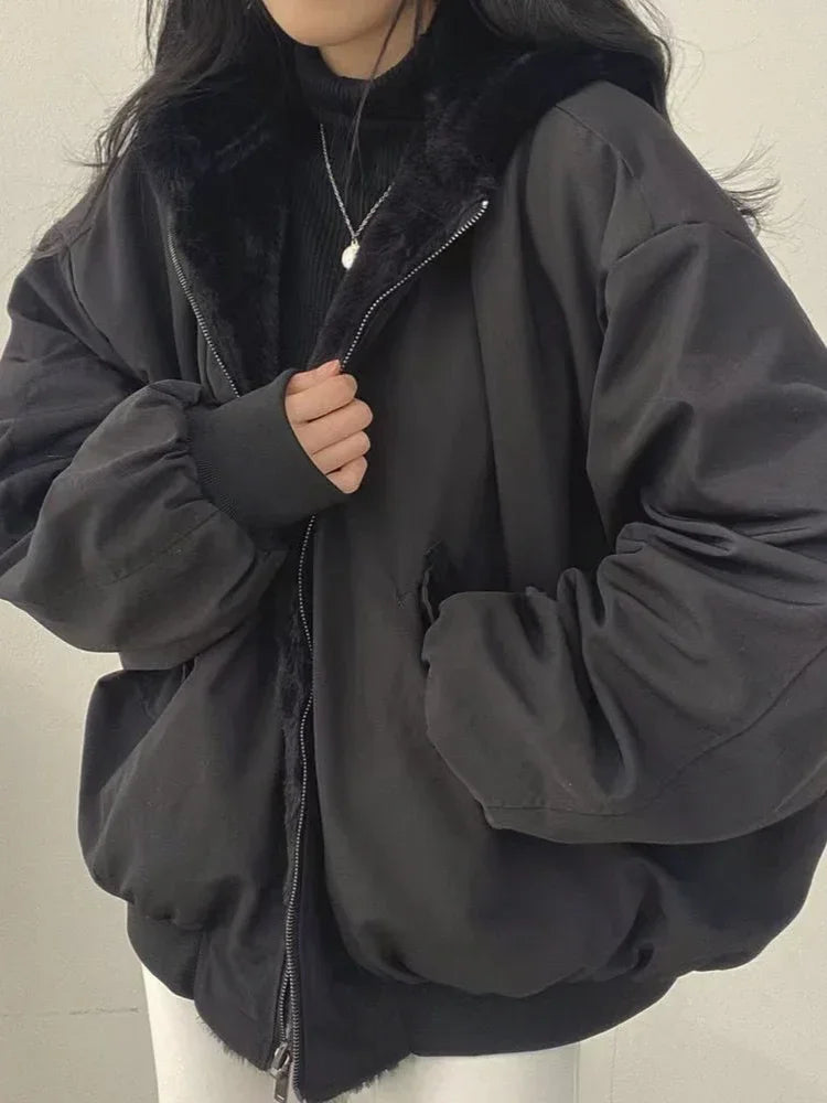 New in Jackets for Women Thick Warm Parkas Oversized Double Sided Hooded Korean Fashion Casual Loose Zip Up Coat Female Clothes