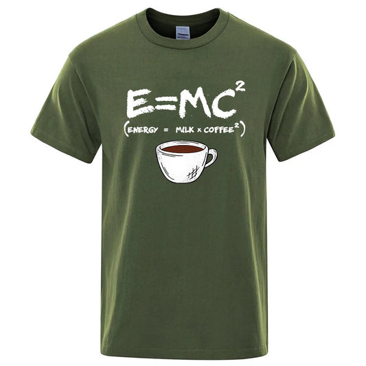 Summer Men T-shirt Cotton Blend Casual Funny Energy=Milk+Coffee Print Men Cool Loose O-neck Tops For Men Short Sleeve Male Tees