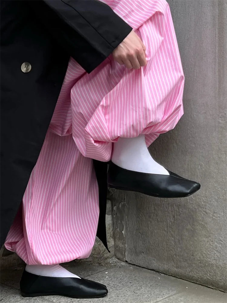 Tossy Striped Lace-Up Casual Women's Pants Patchwork Loose Streetwear Trousers High Waist Commute Clothes Female Bandage Pants