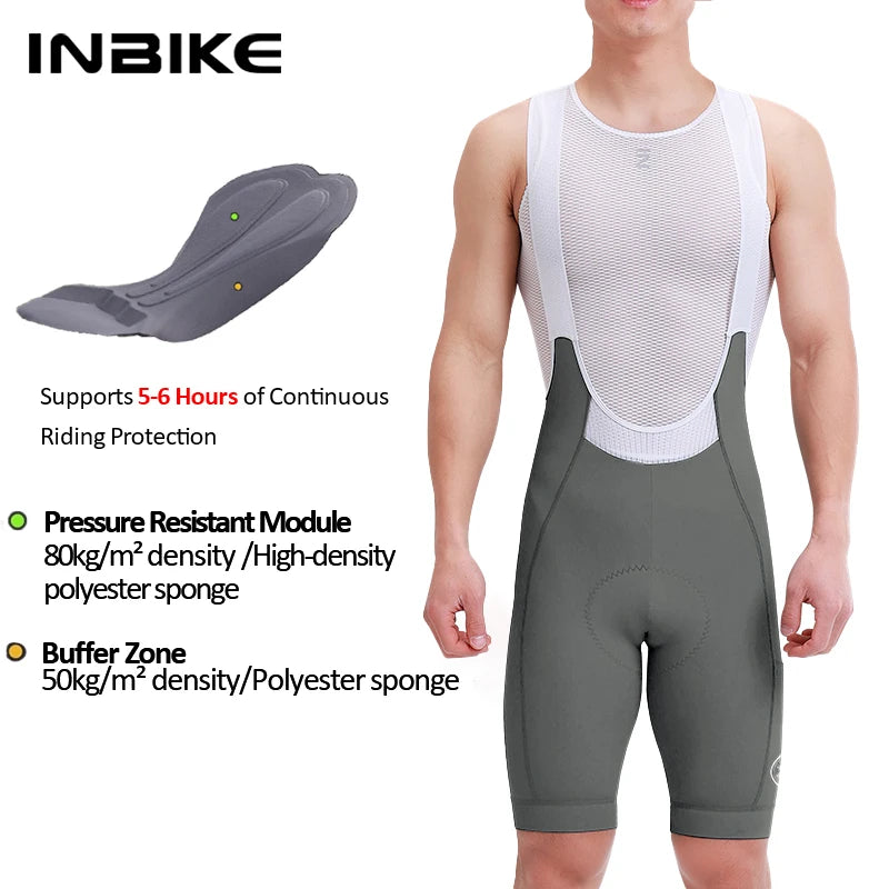 INBIKE 2025 Men's Cycling Bib Shorts High-Waisted Breathable Biking Bicycle Bibs Pants MTB Cycling Clothing Man with Pockets