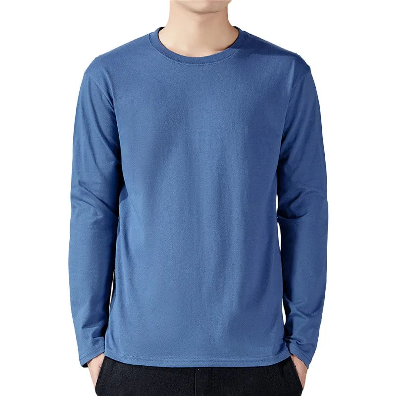 T Shirt For Men Cotton Long Sleeve T-shirts Solid Color Men's Clothing Full Length Sleeve For Spring And Autumn Undershirts