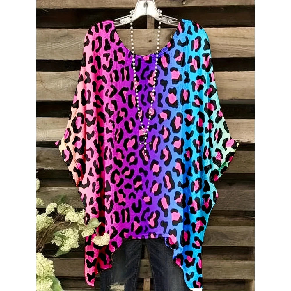 2025 New Women's T-Shirt Fashion Leopard 3D Print Tops Summer Sexy Round Neck Short Sleeve Tee Street Casual Loose Woman Clothes