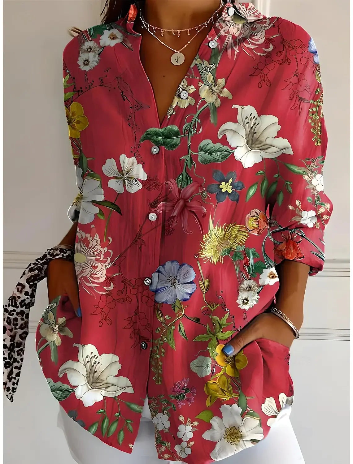2025 Women's Shirts Ombre Floral Graphics Blouse  Lapel Neck Blouse Women's Long Sleeve Shirts Womens Clothes Female Clothing