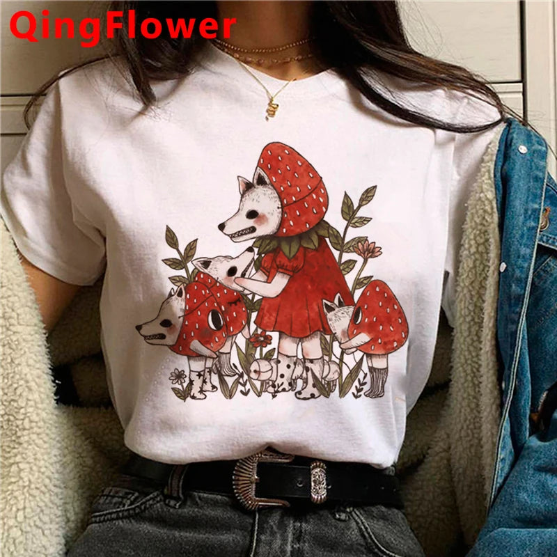Kawaii Mushroom clothes women kawaii harajuku vintage t shirt graphic tees women streetwear