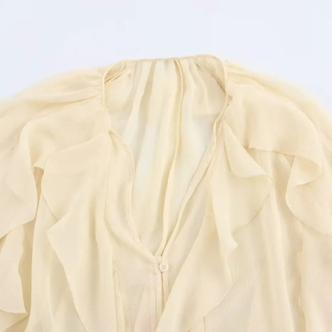 Women Casual Ruffled Shirt Women Loose Lace Up Hollow Out V Neck Tops Spring Blouses Women Clothes 4786063