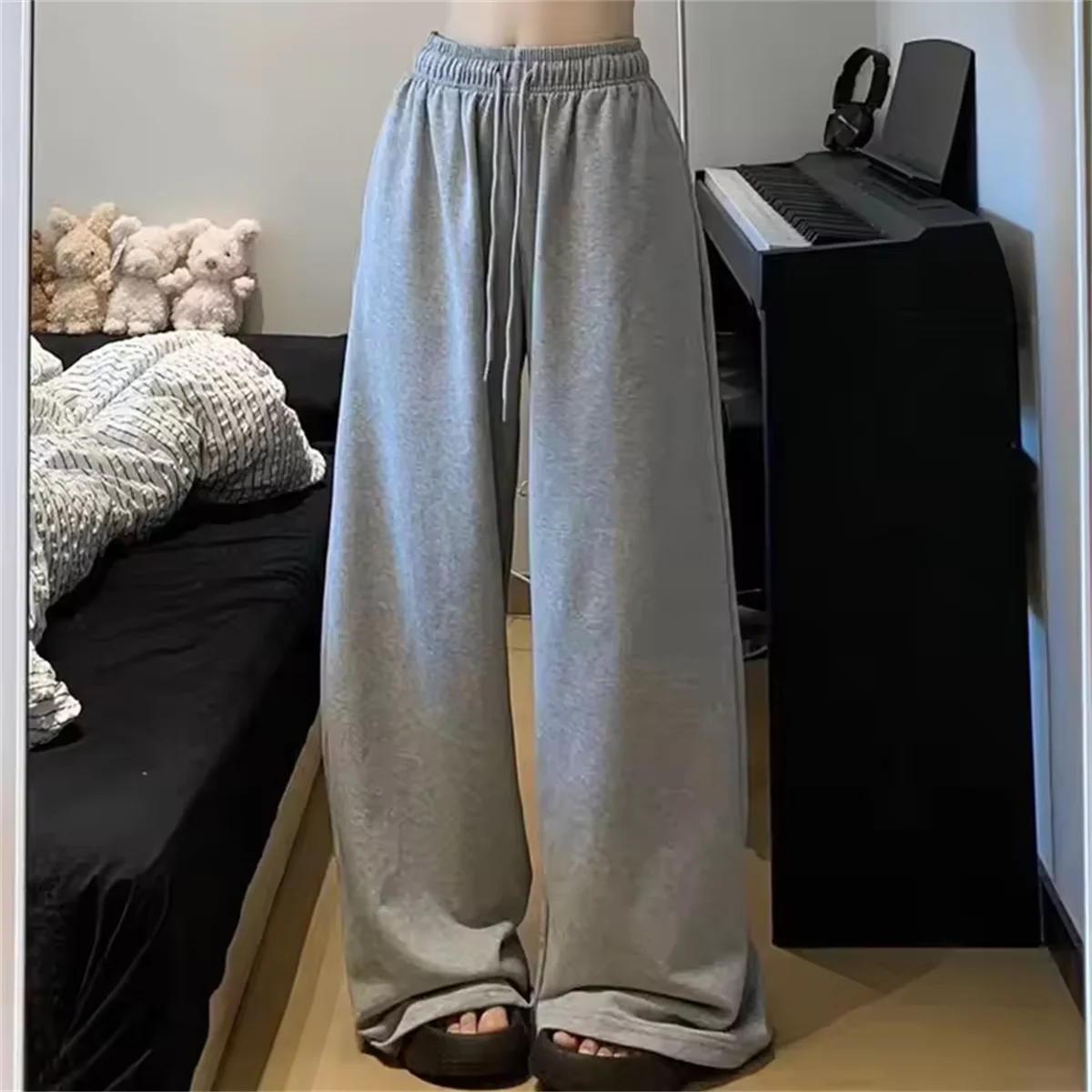 Women Harajuku Wide Leg Sweatpants 2025 Spring Fall Solid Fashion Sport Pant Female Casual Oversize Clothes Lady Baggy Trousers