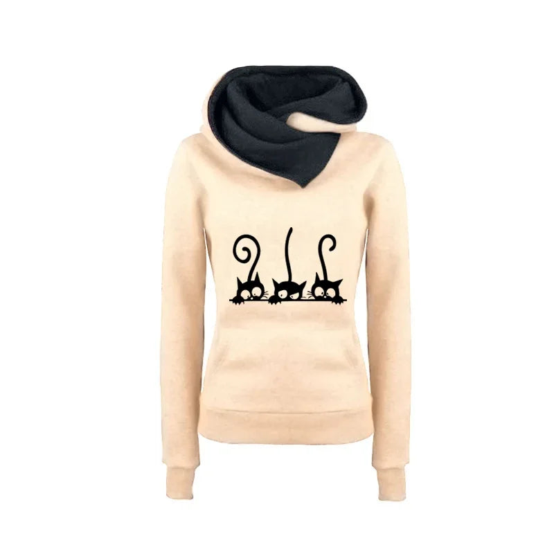 New Arrival Women's Cute Cat Hoodies Autumn Winter Warm Sweatshirt High Quality Ladies Daily Casual Sports Jogging Top Clothes