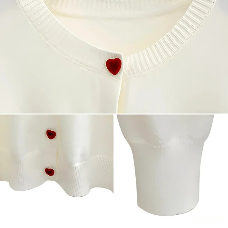 Women O-Neck Single Breasted Heart Button Sweater 2026 Bow Embroidery Knitted Cardigan Korean Casual Solid Tops Woman Clothes 45