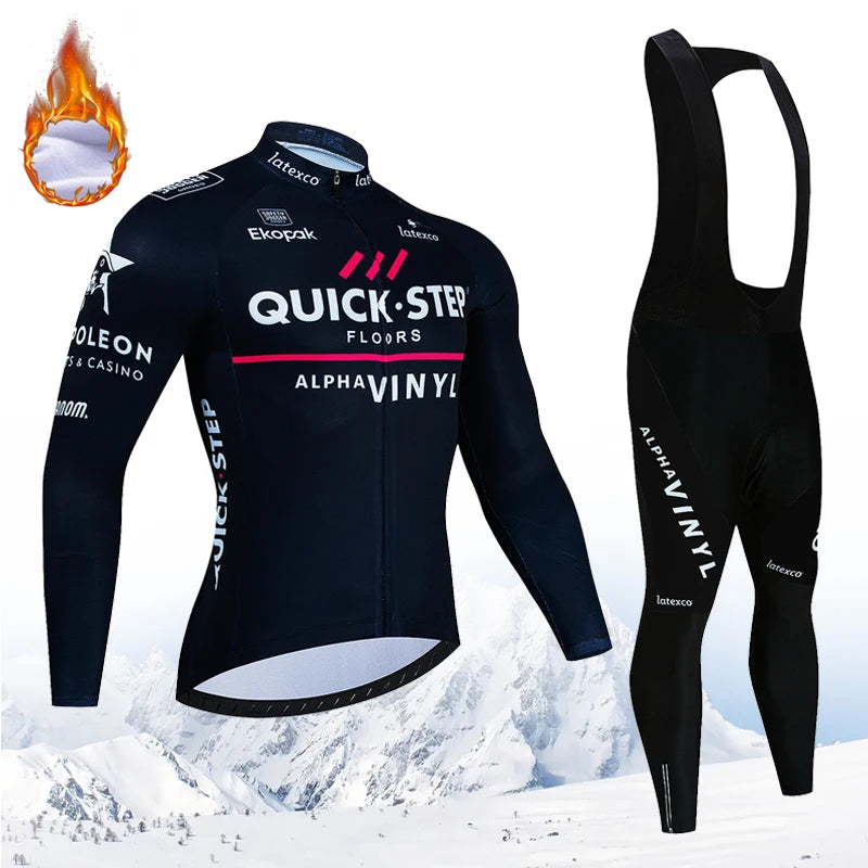 Winter QUICK STEP Cycling Jerseys Set MTB Bike Clothes Maillot Ropa Ciclismo Invierno Bicycle Thermal Fleece Cycling Clothing