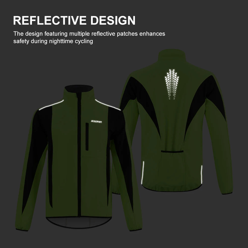 HISERWA Cycling Men's Jacket WindProof Fleece Pro Cycling Jackets Longsleeve Warm Soft Brushed Pro Breathable Bicycle Clothing