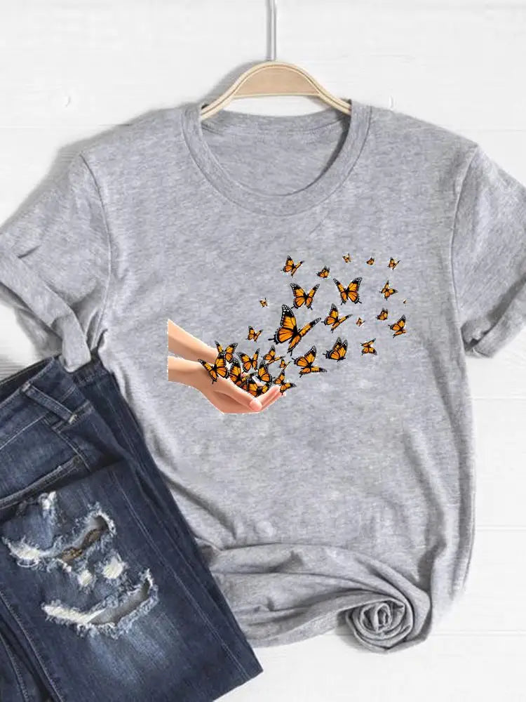 Tee Basic Clothing Women Clothes Print T Shirt Leopard Love Heart Trend Cute Summer Top Fashion Short Sleeve Graphic T-shirt