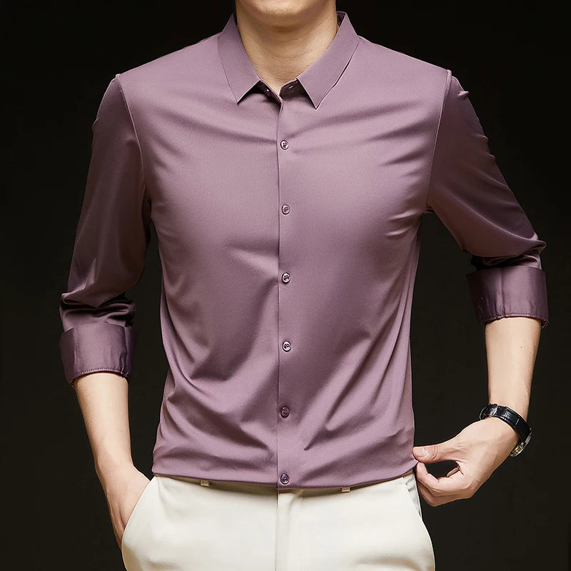 Premium Men's Ultra-Stretch Shirt - High-Quality Silky Business Formal Long-Sleeve Shirt for Social and Casual Wear