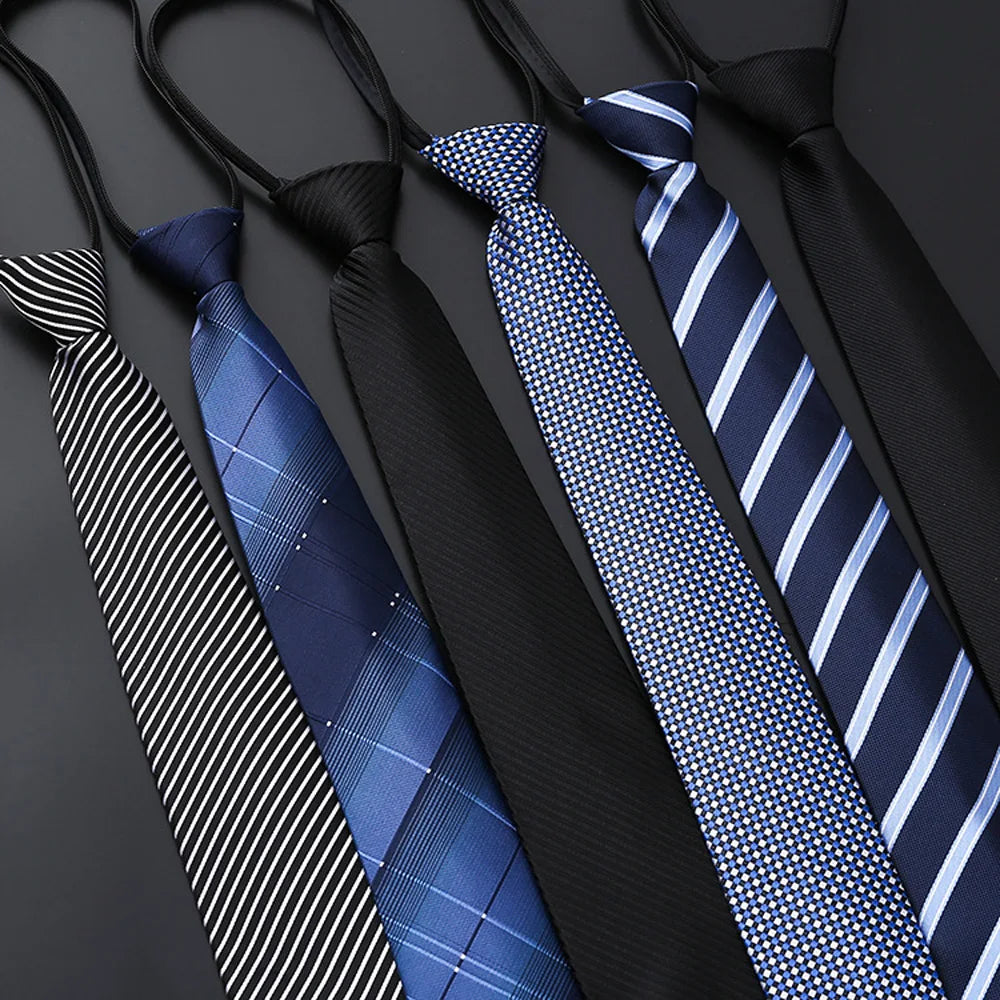 Elegant 8CM Lazy Ties Blue Black Red Striped Men Shirt Business Dress Zipper Tie Neckties Vestisens Accessories Wedding Groom