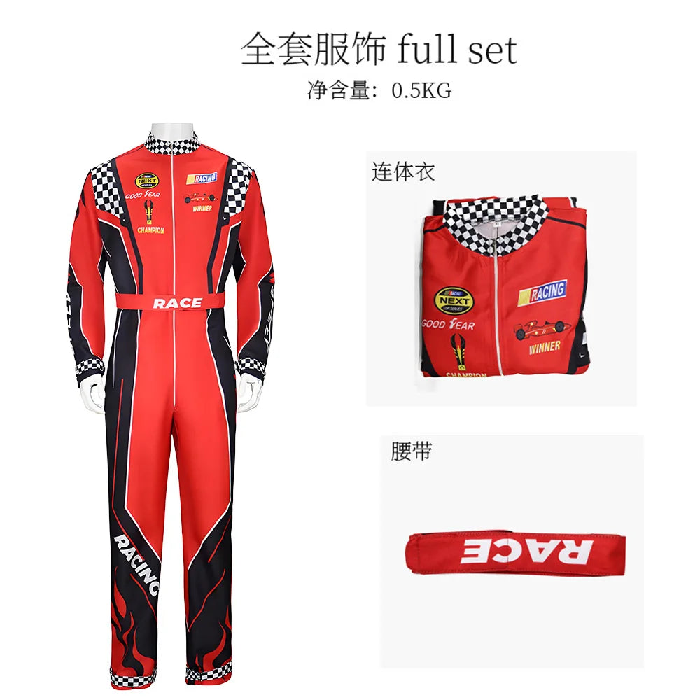 Adult Kids Racer Cosplay Costume Red Classic One-Piece Training Racing Uniform Suit Children Men Karting Jersey Clothing