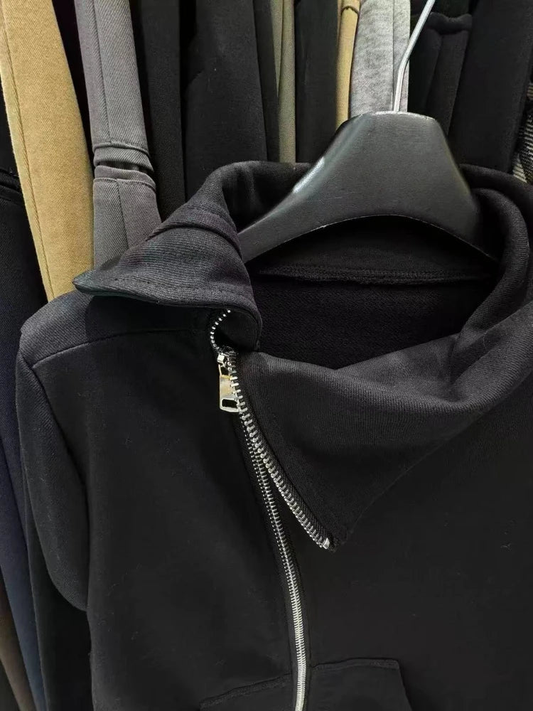 Korean Fashion Hooded Long Sleeve Jacket Women Autumn Winter Casual Loose Cardigan Top Harajuku Solid Y2k Zipper Clothes 2025