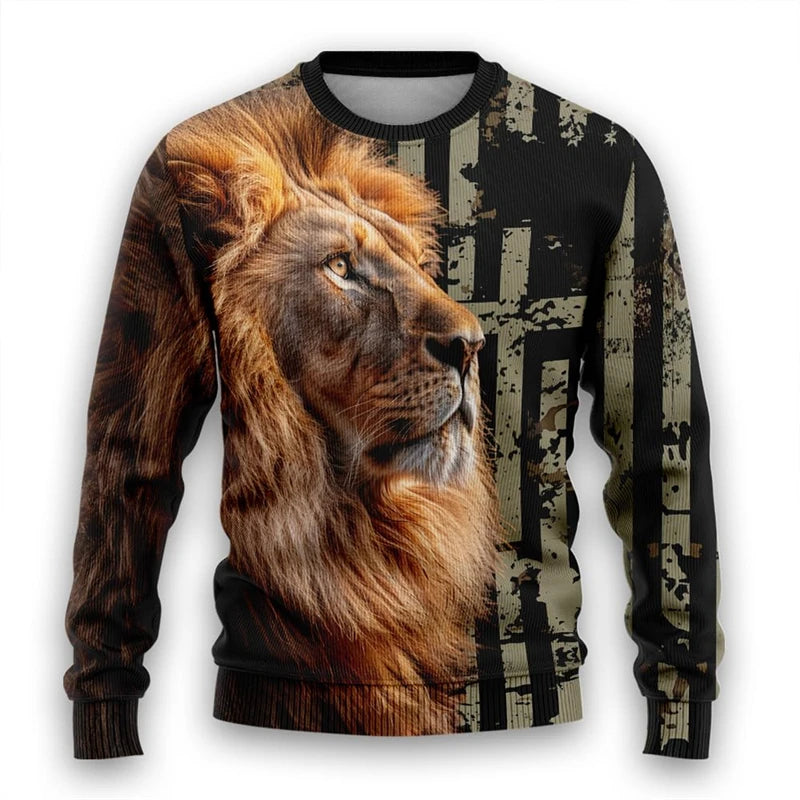Christian Lion Graphic Sweatshirts God Jesus Ugly Christmas Sweater For Women Clothes Casual Cross Long Sleeve Man Pullovers