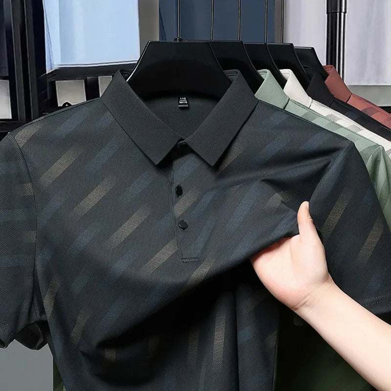 2025 New Men's Business Casual Short Sleeved Printed Polo Shirt Fashionable Breathable Comfortable and Versatile Top