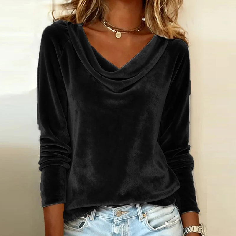 Elegant Velvet Long Sleeve Shirts For Women Autumn Winter Solid Color Loose Women Blouses Fashion Pullover Tops Party Clothes