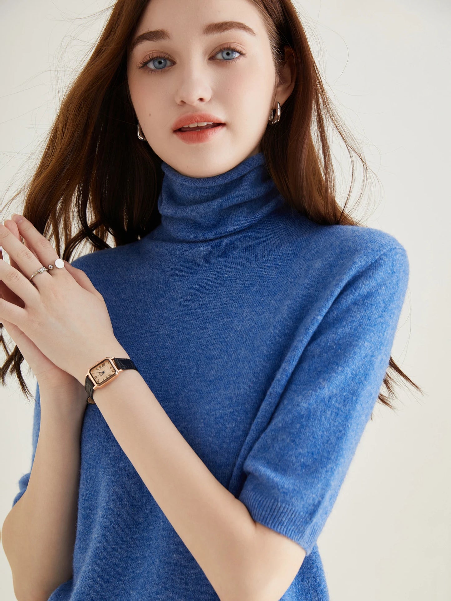 Women's Knit Tops Short Sleeve Fashion Women Sweaters New 100% Merino Wool Knitwears Vintage Sweater Turtleneck Pullover Clothes