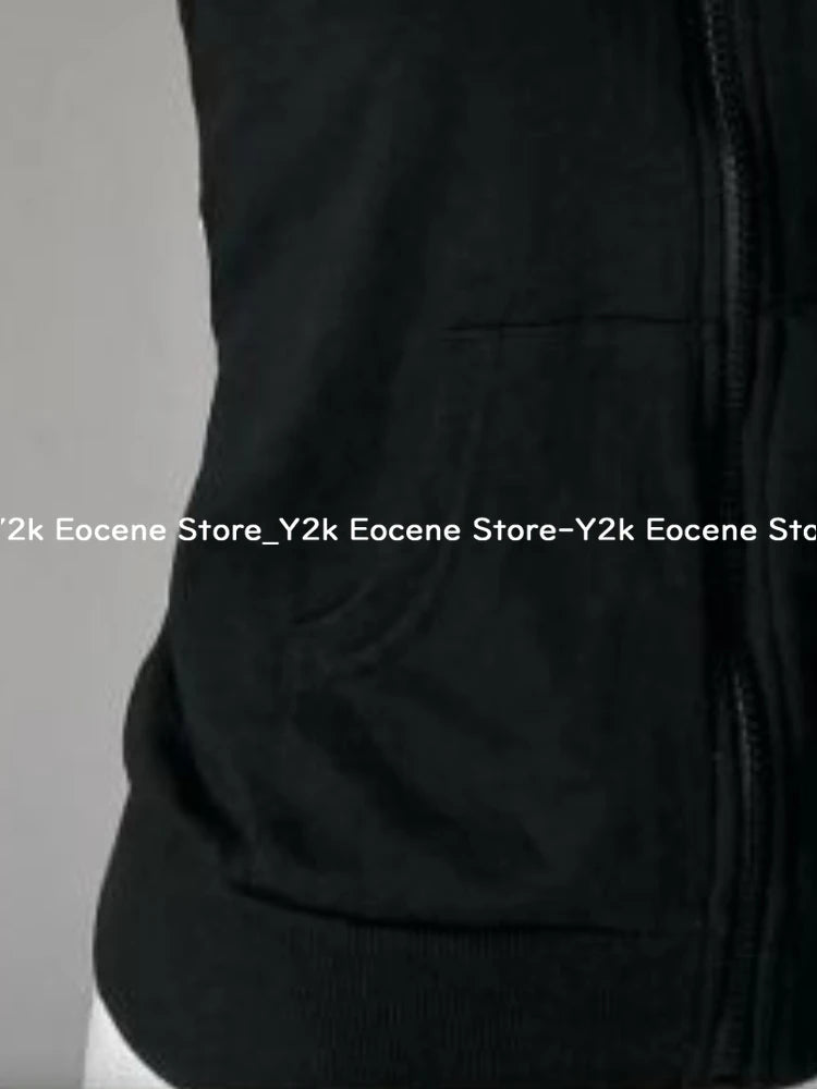 Y2K Subculture Skull Print Zip Cardigan Short Sleeve Women Japan Slim Fit Striped Hoodie Casual Tops Fashion Streetwear Clothes