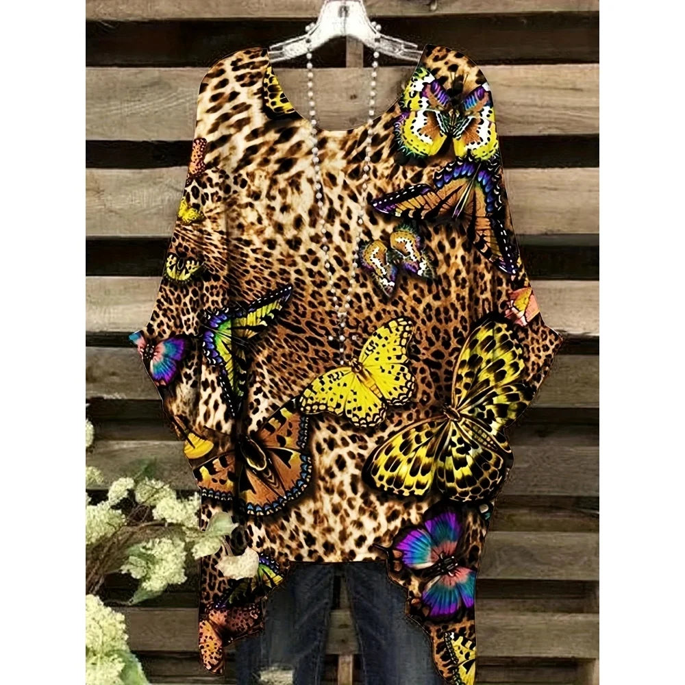 2025 New Women's T-Shirt Fashion Leopard 3D Print Tops Summer Sexy Round Neck Short Sleeve Tee Street Casual Loose Woman Clothes