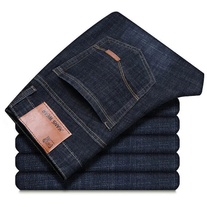JEAN New Business Men's Jeans Casual Straight Stretch Fashion Classic Blue Black Work Denim Trousers Male Brand Clothing