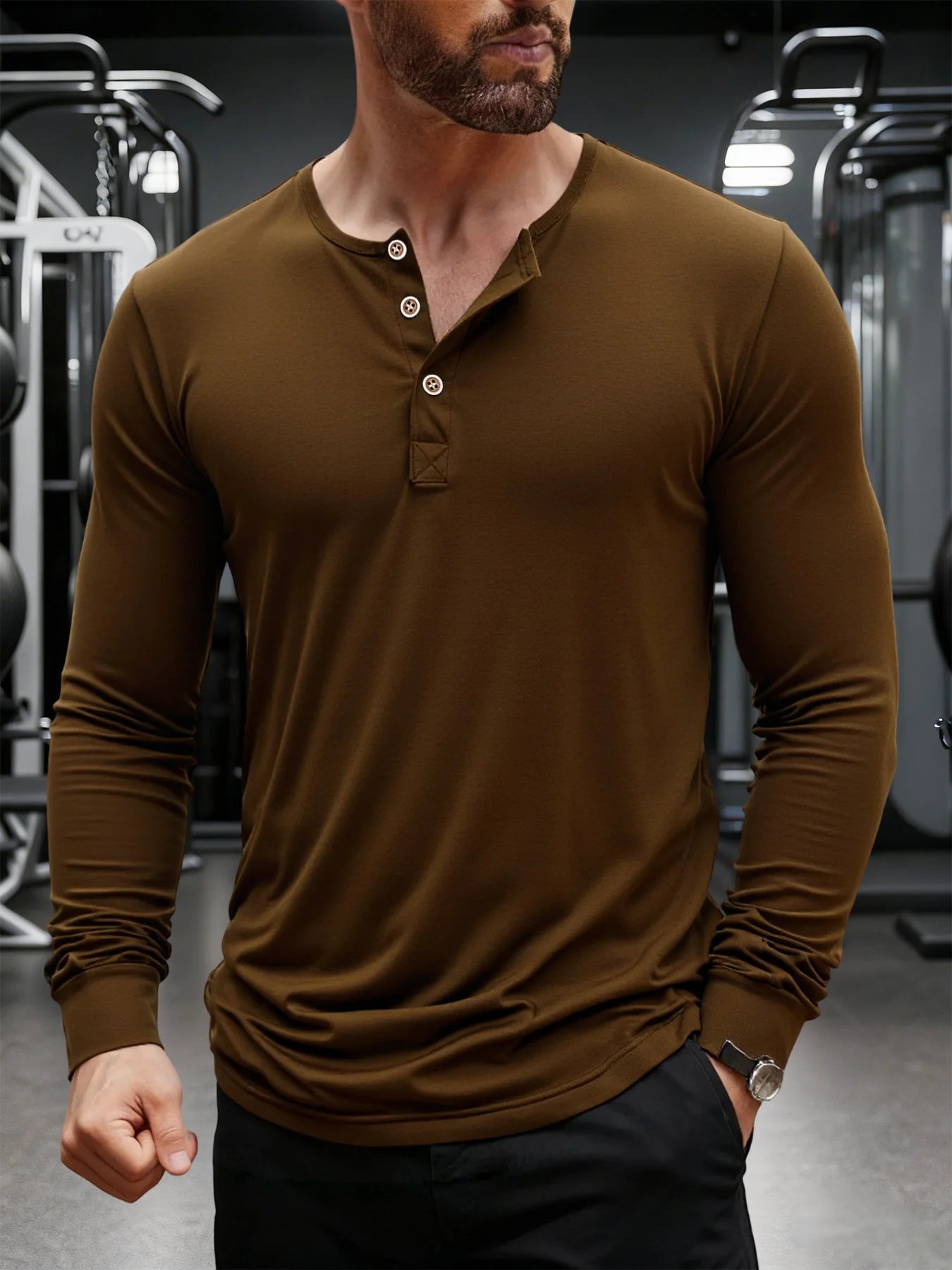 Men's T Shirt Autumn Button Long Sleeve Henley Neck T-Shirt Solid Color Casual Breathable Versatile Tops Fashion Slim T-Shirts