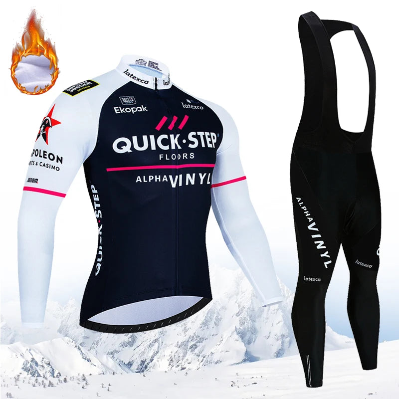 Winter QUICK STEP Cycling Jerseys Set MTB Bike Clothes Maillot Ropa Ciclismo Invierno Bicycle Thermal Fleece Cycling Clothing