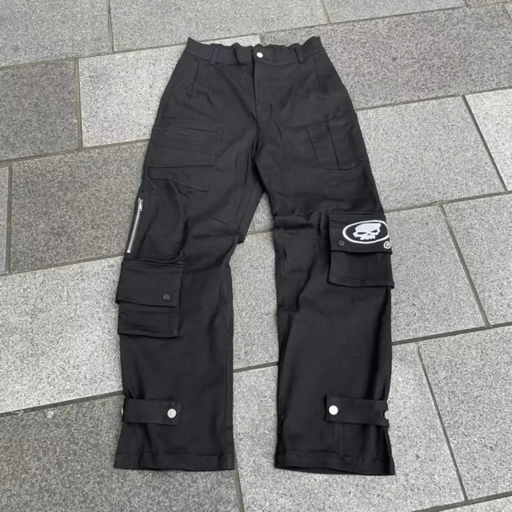 Vintage Jeans Y2K Clothes Men Women Gothic Hip Hop Pocket Embroidery Retro Blue Baggy Jeans High Waist Slim Fit Flare Trousers