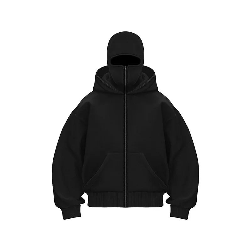 Men's Double Hat Mask Zipper Design Winter Windproof Hoodie Sports Jacket Outdoor Activities Hiking Travel Running Sweatshirt ﻿