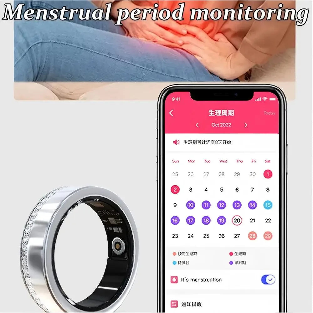 QINO R14 Smart Ring for Women Men, Fashion Health Monitor Heart Rate, Sleep & Menstrual Cycle Tracking, Waterproof Charge case