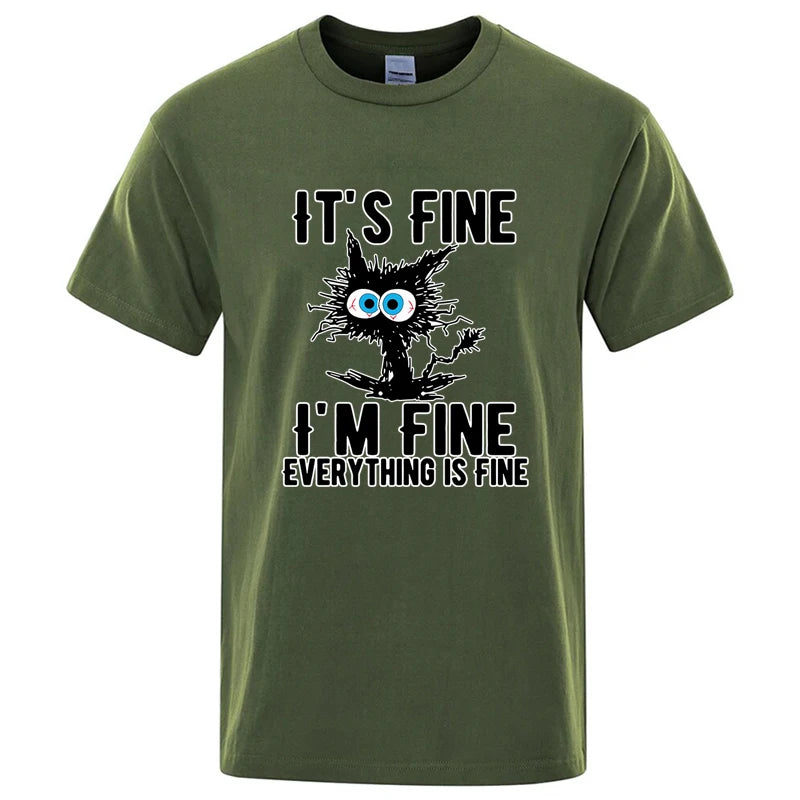 Men's High Quality T-shirt 100% Cotton Funny Cool Cat Printed T-shirt Casual Men's Short Sleeve T-shirt for Men T-Shirt Male Top