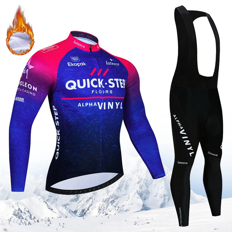 Winter QUICK STEP Cycling Jerseys Set MTB Bike Clothes Maillot Ropa Ciclismo Invierno Bicycle Thermal Fleece Cycling Clothing