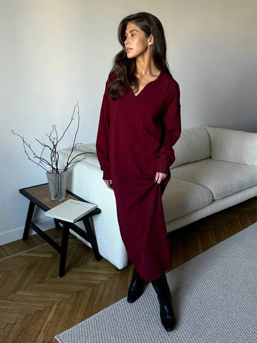 Hirsionsan Long Sleeve Autumn Winter Loose Polo Neck Sweater Dresses Women Soft Elegant Solid Knit Dress Female 2025 New Clothes