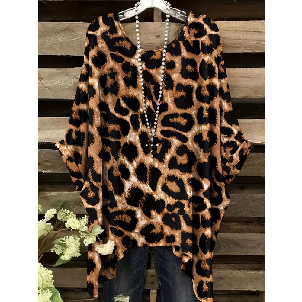2025 New Women's T-Shirt Fashion Leopard 3D Print Tops Summer Sexy Round Neck Short Sleeve Tee Street Casual Loose Woman Clothes