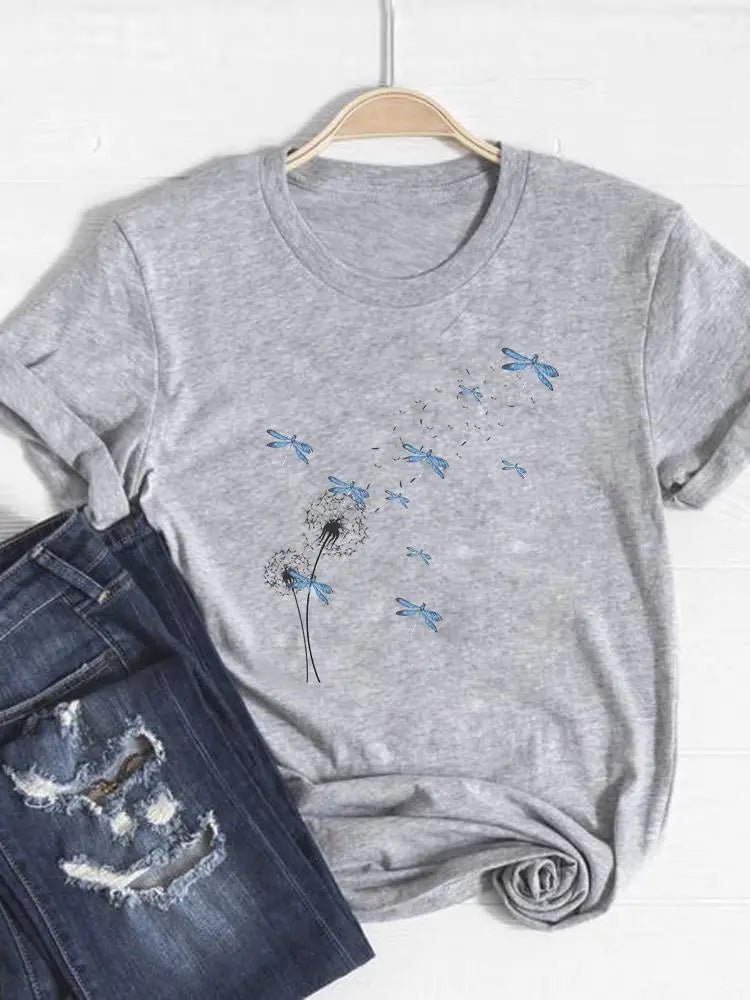 Tee Basic Clothing Women Clothes Print T Shirt Leopard Love Heart Trend Cute Summer Top Fashion Short Sleeve Graphic T-shirt
