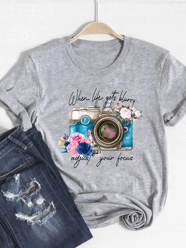 Tee Basic Clothing Women Clothes Print T Shirt Leopard Love Heart Trend Cute Summer Top Fashion Short Sleeve Graphic T-shirt