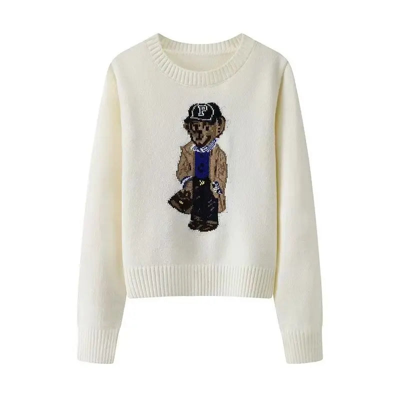 New 2026 Autumn Winter Pullover Sweater Women Cashmere Knitwear Tops Bear Print Warm Pullovers Korean Fashion Chic Woman Clothes