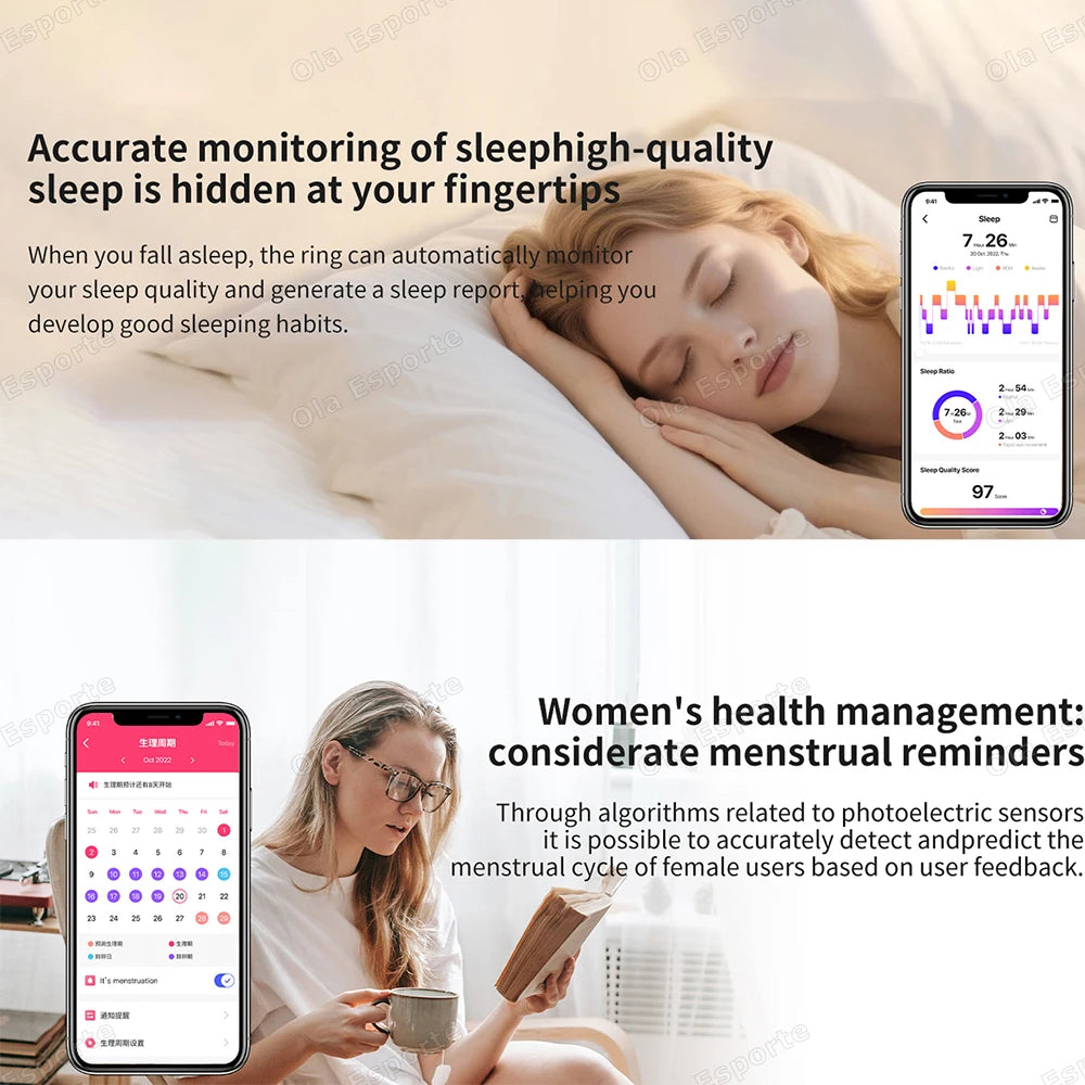 New Diamond Fashion Various Colors Available Women Smart Ring With Box Waterproof Lady ring Heart Rate Health Monitor Sport Ring