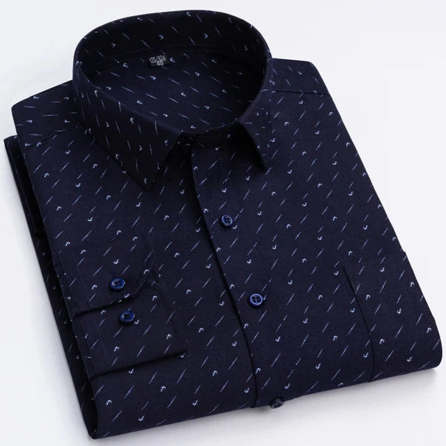 Men's Long Sleeve Shirt High-quality Fashion Casual Print Plaid Stripe Single Pocket Fit Business Formal Office Four Season Top