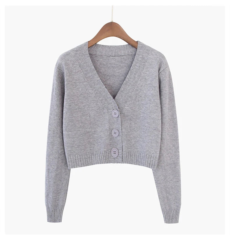Knitted Cropped Cardigan Women Korean Short Sweater Long sleeve Crop Top V neck Fashion Y2k Clothes Green Blue