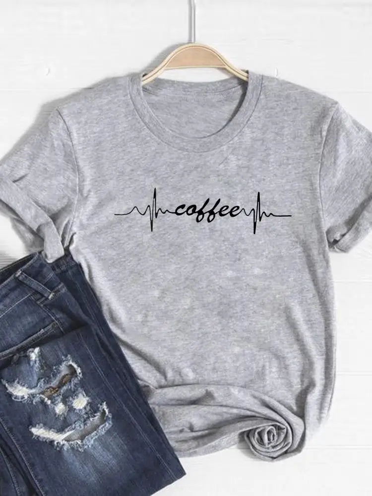 Tee Basic Clothing Women Clothes Print T Shirt Leopard Love Heart Trend Cute Summer Top Fashion Short Sleeve Graphic T-shirt