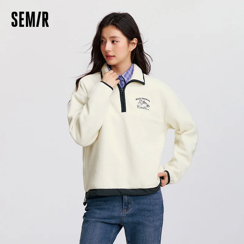 Semir Tops for Woman Fleece Warm Embroidered 2025 Winter Fall Clothes Sweatshirt Soft Fleece Warm Loose Fit Daily Wear 2025 New